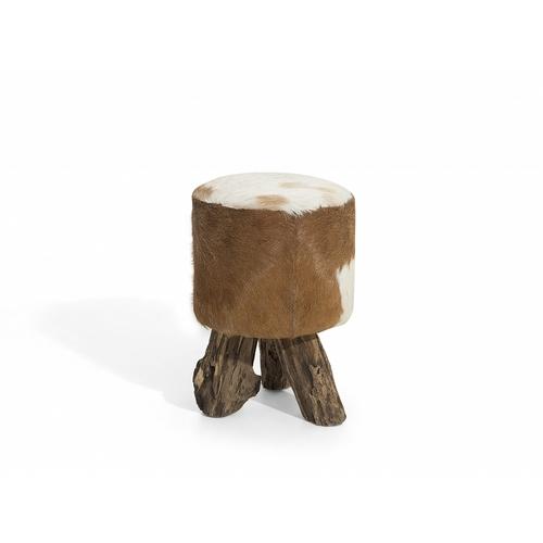 Tabouret - brun - siège - chaise - teck et peau d´