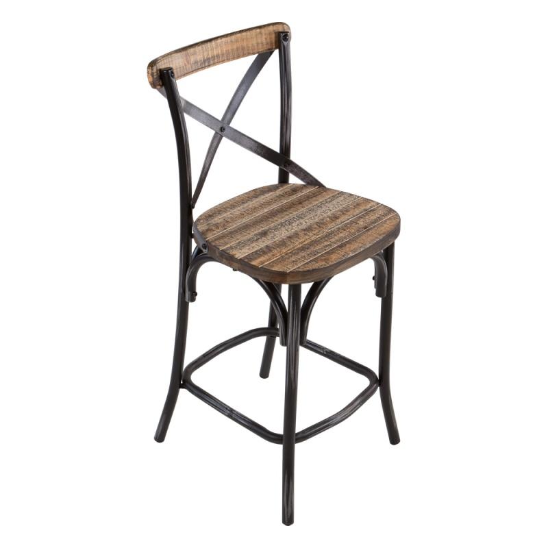 Tabouret bistrot en métal patiné et bois vieilli -