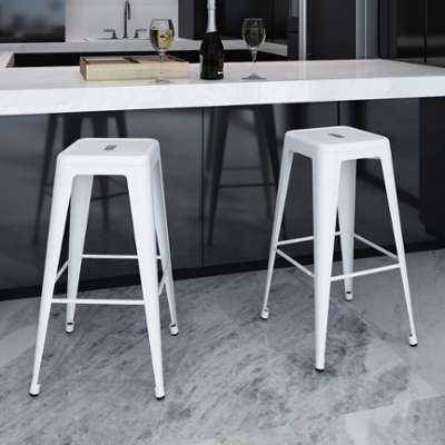 VidaXL Lot de 2 Tabourets Bar Hauts Blancs 4 pieds