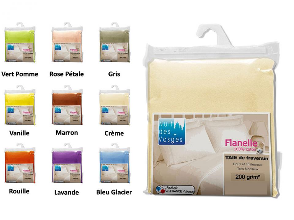Taie traversin caen flanelle unie 100 coton 43x185 Taie traversin caen flanelle