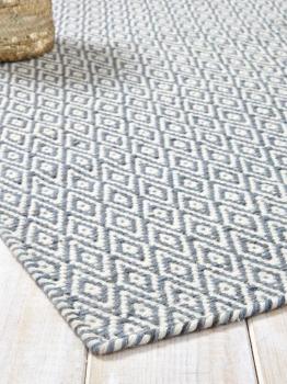 TAPIS LOSANGES PURE LAINE bleu grisé