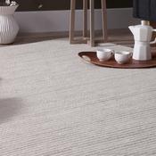Tapis laine et coton tissé main écru motifs cotelé
