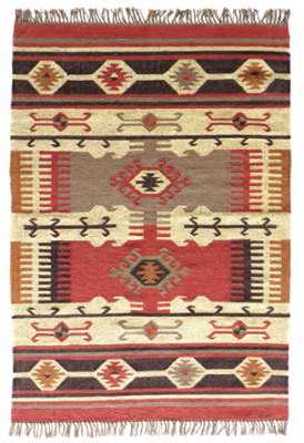 Tapis kilim en laine et jute tissé main Kavi