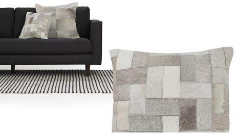 Parquet, coussin en peau de vache 43 x 43 cm, tons
