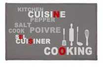 Tapis cuisine deco imprimé gris rouge