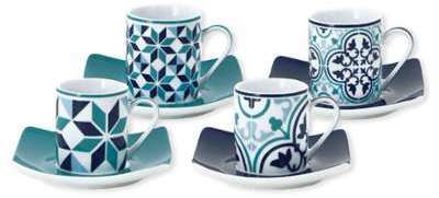 Coffret 4 tasses expresso à motifs assortis en porcelaine Coffret 4 tasses expresso