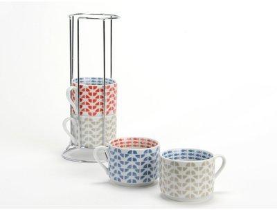 Tasse à café en porcelaine format rack motif poiss