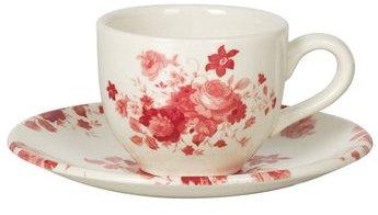 Tasse à café + soucoupe en faïence 9cl motif flora