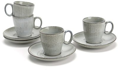Tasses à café espresso + soucoupes motif strié ave