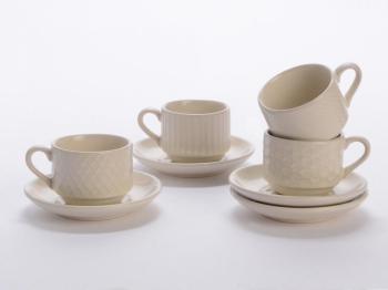 Tasse à café soucoupe en grès blanc - Coffret de 8 Tasse à café soucoupe en grès