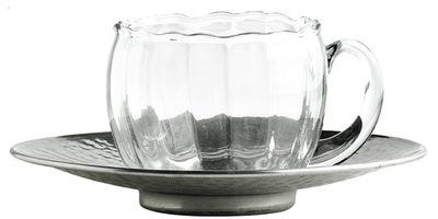 Tasse à café en verre avec soucoupe en aluminium (