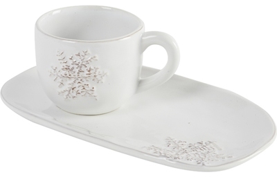 Tasse à café en grès émaillé blanc avec soucoupe S