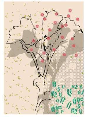 Tenture zen fleur aqua rose