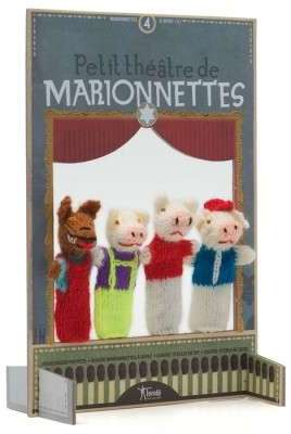 Théâtre et marionnettes laine - 3 petits cochons