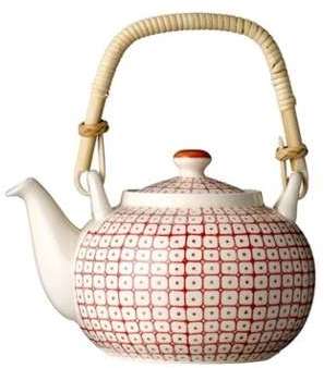 Théière en Céramique Blanc et Rouge Anse Bambou