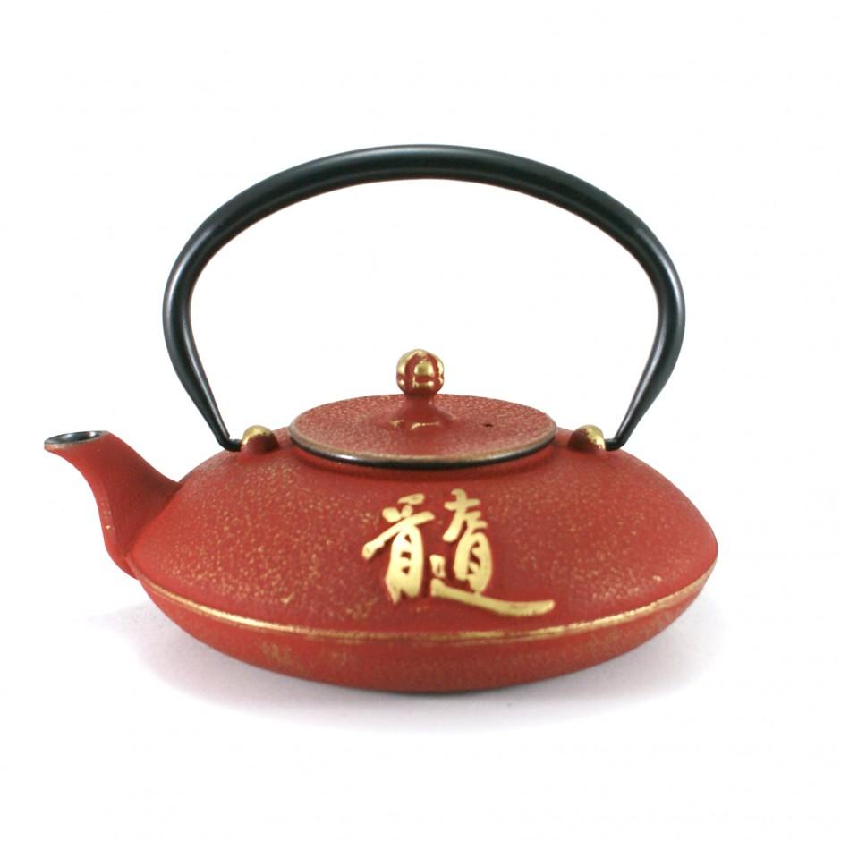 Théière rouge or japonaise en fonte. Zen Kanji 0.7