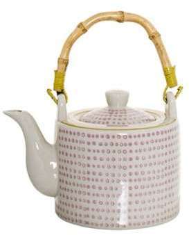Théière en Céramique Blanc à Pois Rose Anse Bambou