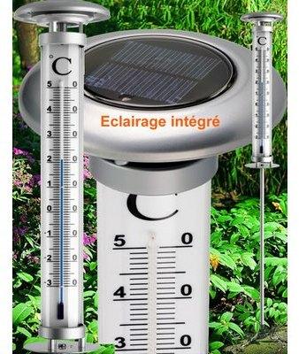 Thermomètre à planter de jardin à éclairage solaire Thermomètre à planter de jardin
