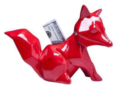 Tirelire design en grès laqué rouge Renard 24 cm