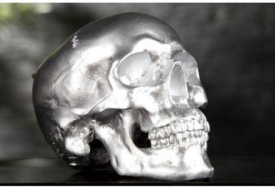 Tirelire tête de mort argent 20 cm