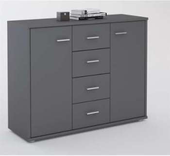 Buffet ELODIE 2 portes et 4 tiroirs mélaminé gris mat Buffet ELODIE 2 portes et