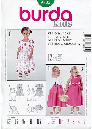 Burda Patron 9702 robe veste pour enfants Burda Patron 9702 robe veste