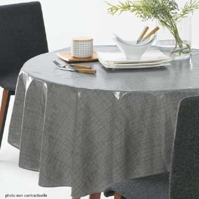 Nappe toile cirée rond 140 cm EFFET TISSAGE ZINC