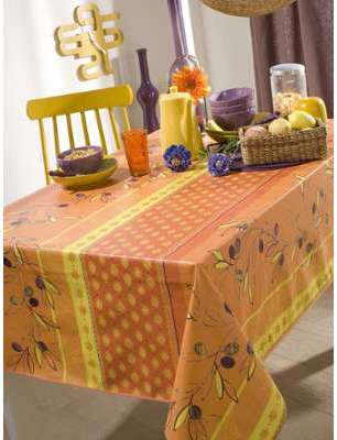 Nappe en toile cirée ronde 140 cm Oliveraie orange