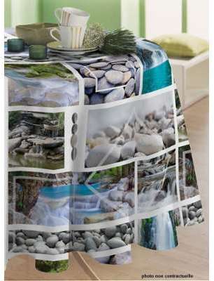 Nappe en toile cirée ronde 140 cm CASCADE BLEU