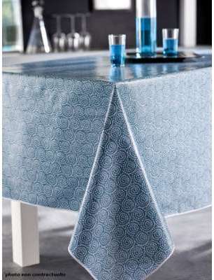 Nappe en toile cirée ronde 140 cm SAIGON BLEU PAON