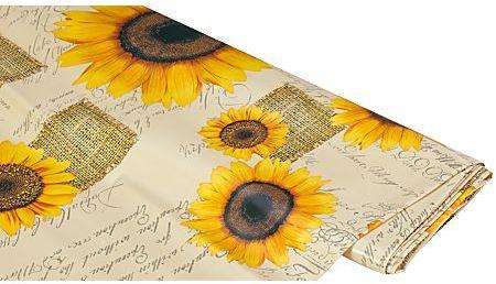 Tissu en toile cirée tournesols écru Tissu en toile cirée tournesols