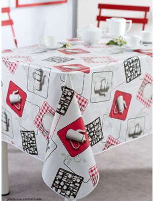 Nappe en toile cirée ronde 140 cm CAFETIERE CUISIN