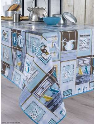 Nappe en toile cirée ronde 140 cm LATTE BLEU CUISI