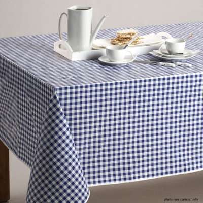 Nappe en toile cirée ronde 140 cm Petit vichy bleu