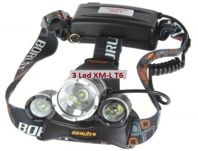 Lampe Frontale 3000 Lumens 3 Led Cree XM-L T6 + Ch