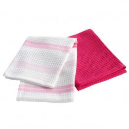Lot de 2 torchons nid dabeille Pink star