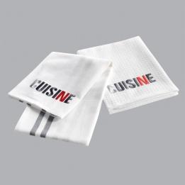 Lot de 2 torchons tissés brodés Top cuisine