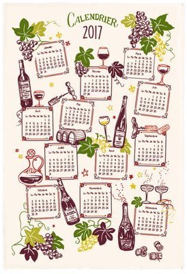 Torchon Coton Imprimé Calendrier Du Vin 2017 Torch