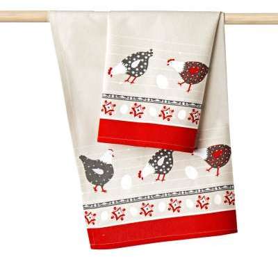 Torchon imprimé poules - lot de 2