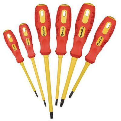 Jeu de 6 tournevis isolés 1000 V plats et Pozidriv