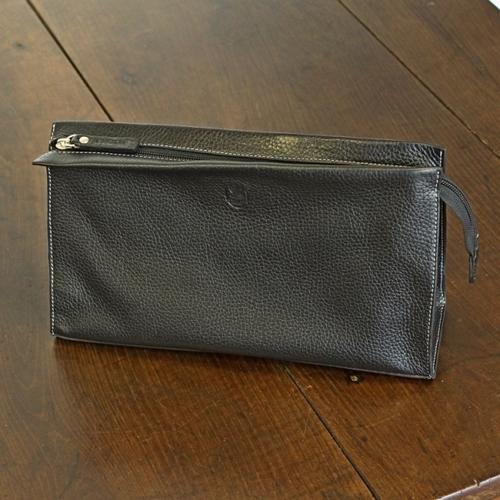 Trousse de toilette cuir de veau foulonné noir - l