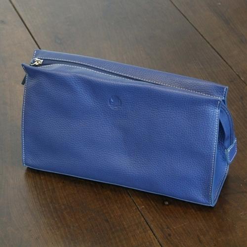 Trousse de toilette cuir de veau foulonné bleu - l