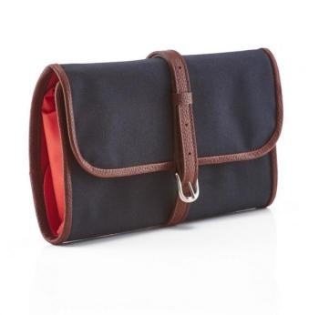 Trousse de toilette military en toile bleu et cuir