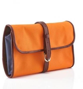 Trousse de toilette military en toile orange et cu