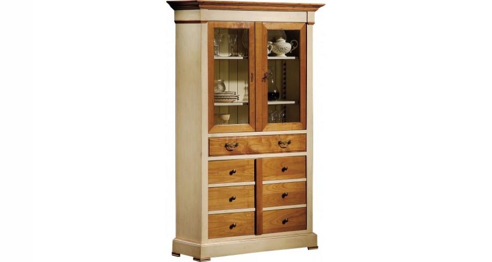 Buffet vaisselier merisier laqué 4 portes 1 tiroir