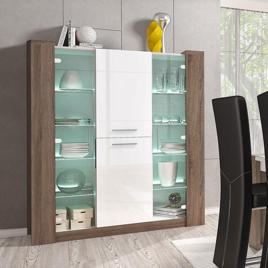 Argentier-vaisselier moderne avec LED blanc et chê