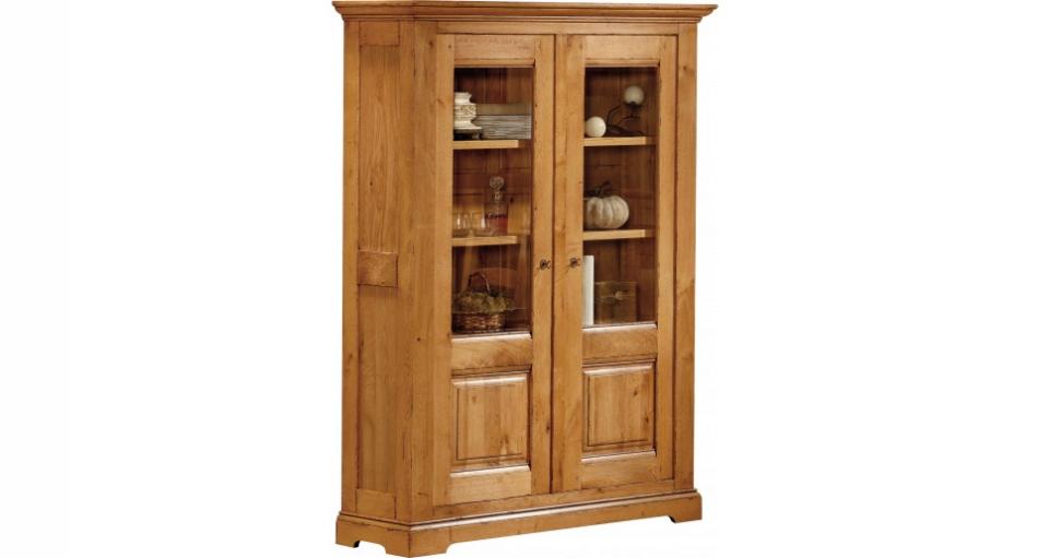 Buffet vaisselier chêne 2 portes vitrées