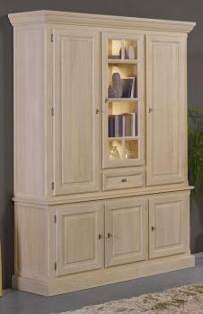 Buffet vitrine en chêne massif contemporain avec é