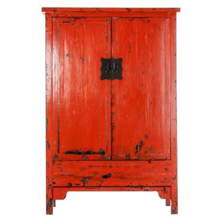 Armoire chinoise 2 portes rouge orangée en bois vi
