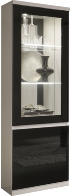 Vitrine à 1 porte coloris blanc et noir avec led i